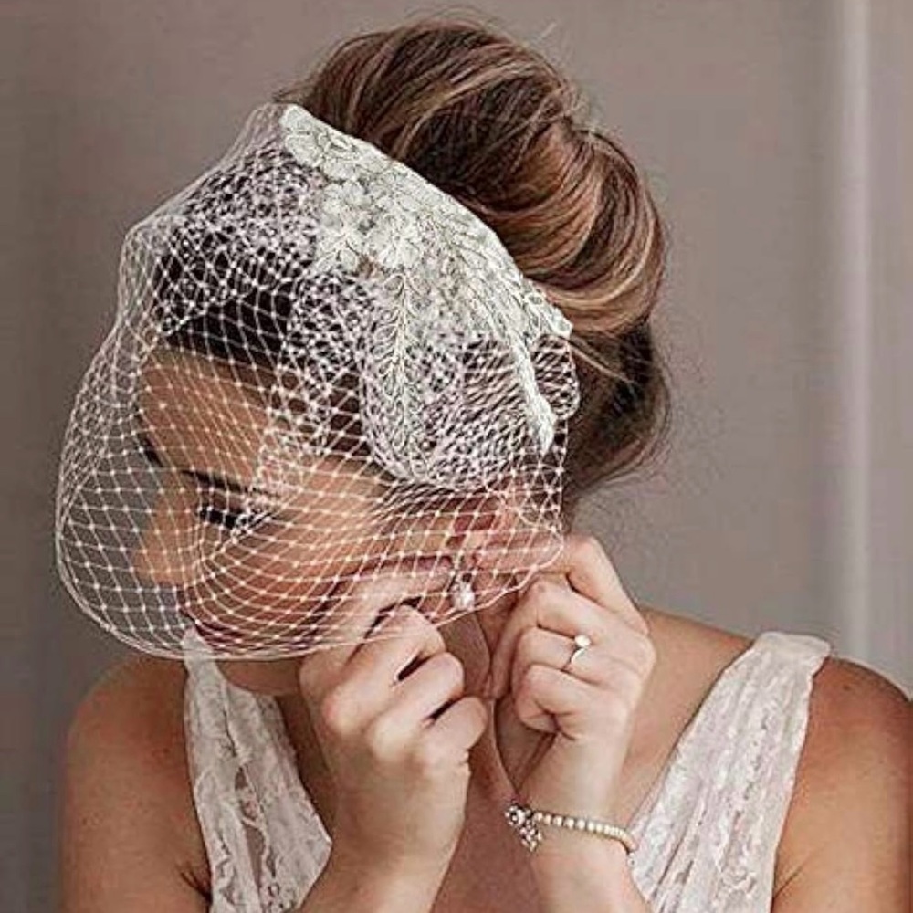 1920s Lace Bride Wedding Birdcage Veil White Flower Bridal Headpiece Accessories
